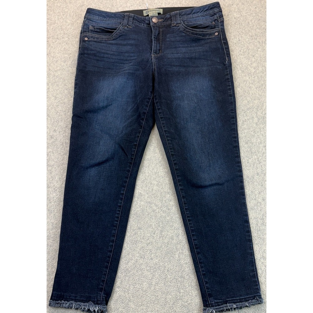 Democracy Womens Ab Technology Skinny Jeans Dark Blue Denim Stretch Raw Hem 14